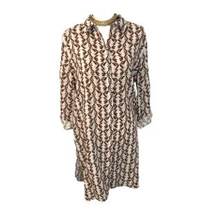 Chicos Size 4 US XXL 20 Linen Fun Time CEO No Iron Maxi Tunic 3/4 Sleeve Brown